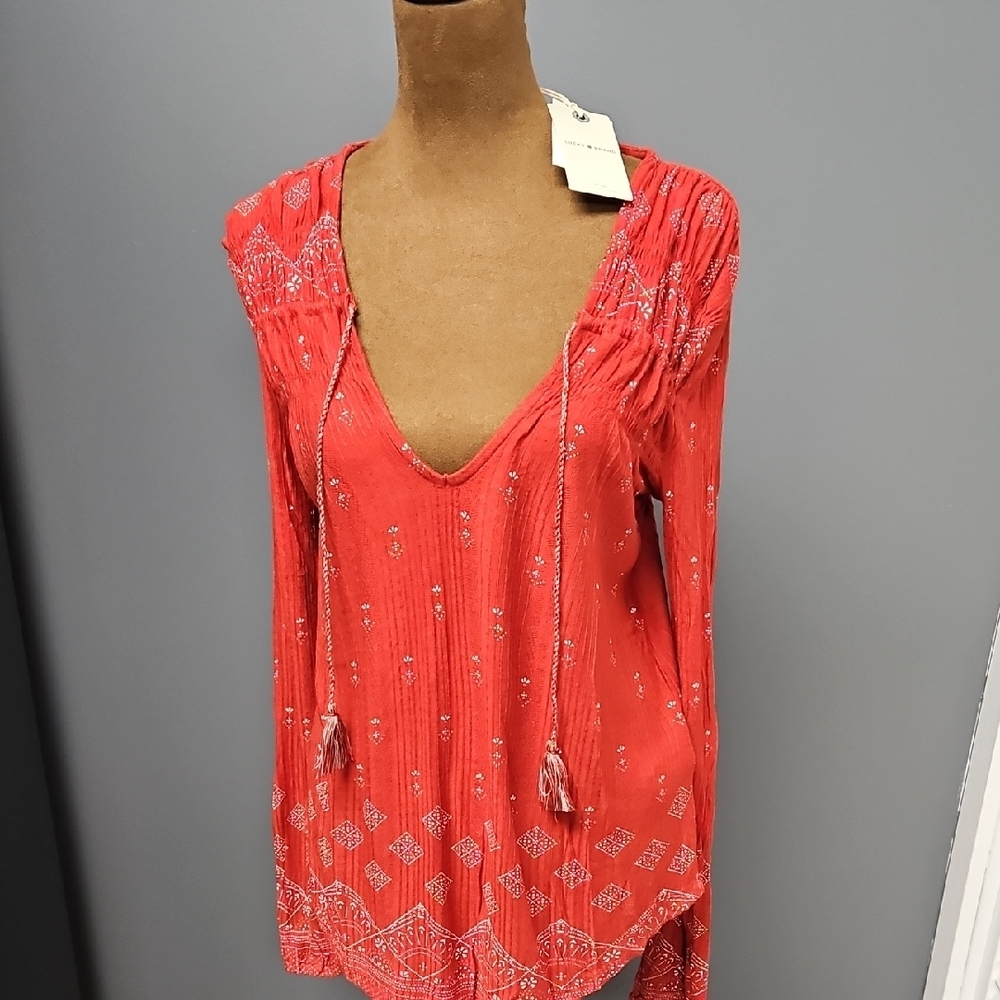Red Boho Long Sleeve Blouse